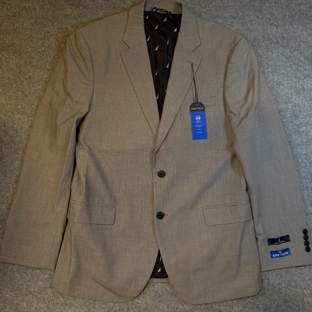 Nautica Mens Gaff Modern Fit 2-Piece Suit Light Grey Active Bi-Stretch 40R W34
